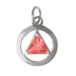 Sterling Silver Pendant, Alcoholics Anonymous AA Body Jewelry, Available in 12 Different 6mm Triangle Colored CZ Birthstones