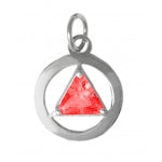 Sterling Silver Pendant, Alcoholics Anonymous AA Body Jewelry, Available in 12 Different 6mm Triangle Colored CZ Birthstones