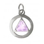 Sterling Silver Pendant, Alcoholics Anonymous AA Body Jewelry, Available in 12 Different 6mm Triangle Colored CZ Birthstones