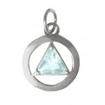 Sterling Silver Pendant, Alcoholics Anonymous AA Body Jewelry, Available in 12 Different 6mm Triangle Colored CZ Birthstones