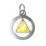 Sterling Silver Pendant, Alcoholics Anonymous AA Body Jewelry, Available in 12 Different 6mm Triangle Colored CZ Birthstones