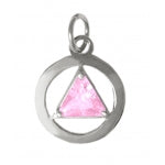 Sterling Silver Pendant, Alcoholics Anonymous AA Body Jewelry, Available in 12 Different 6mm Triangle Colored CZ Birthstones