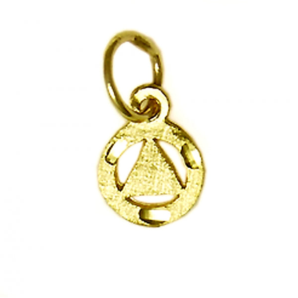 14k Gold Pendant, Diamond Cut Circle with Solid Triangle, Very Small