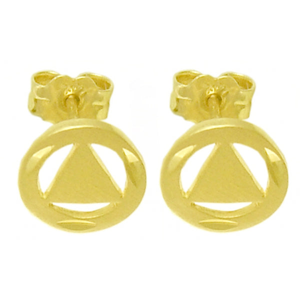 14k Gold Stud Earrings, Diamond Cut Circle with Solid Triangle