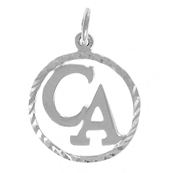 Cocaine Anonymous Pendant, Sterling Silver, "CA" Initials in a Diamond Cut Circle