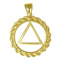 14k Gold Pendant, Alcoholics Anonymous AA Symbol, Rope Style Circle, Medium Size