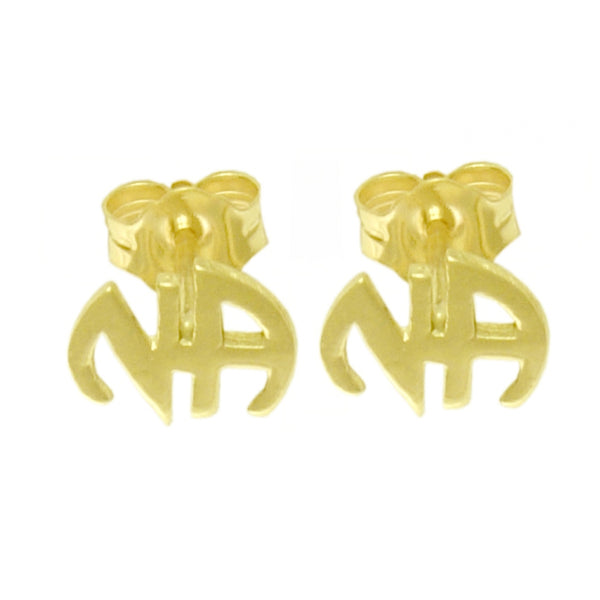 14k Gold Stud Earrings Narcotics Anonymous, Small "NA " Initials