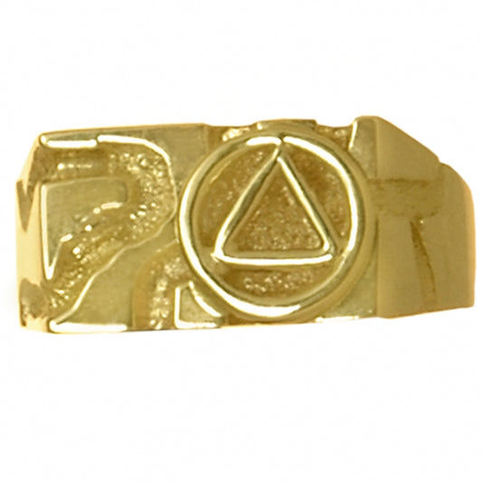 14k Gold Ring, Rectangular Ravine Textured Style Men's Alcoholics Anonymous AA Symbol