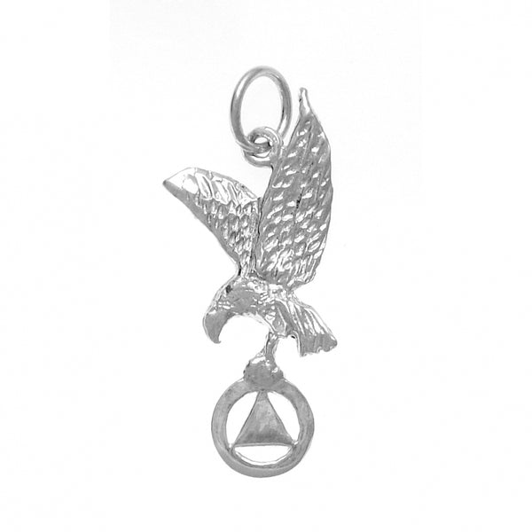 Sterling Silver Pendant, Eagle Holding Alcoholics Anonymous AA Symbol