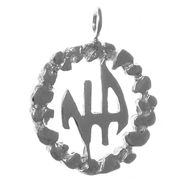 Sterling Silver Pendant, Narcotics Anonymous NA Initials in a Nugget Style Circle Medium Size