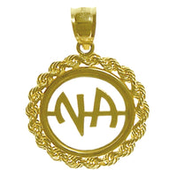 14k Gold Pendant, Narcotics Anonymous NA Initials in a Rope Style Circle