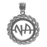 Sterling Silver Pendant, Narcotics Anonymous NA Initials in a Rope Style Circle