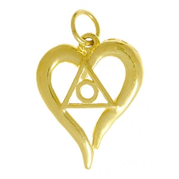 14k Gold, Heart Pendant with Family Recovery Symbol, Medium Size