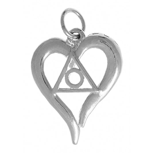 Sterling Silver, Heart Pendant with Family Recovery Symbol, Medium Size