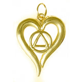 14k Gold Pendant, Alcoholics Anonymous AA Symbol in a Open Heart, Pendant only