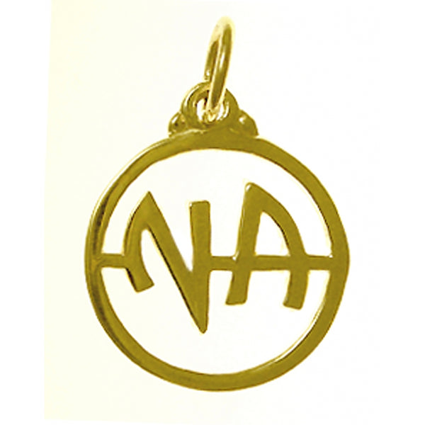 14k Gold Pendant, Narcotics Anonymous NA Initials, Medium Size