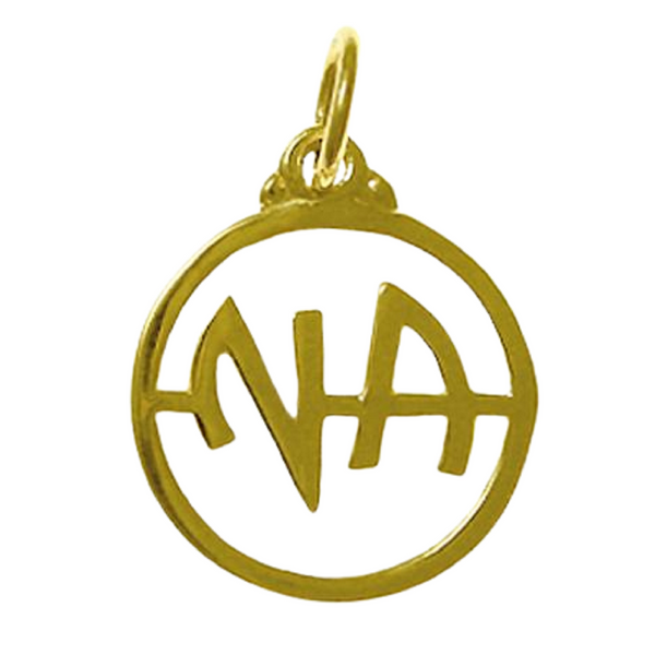 Brass, Narcotics Anonymous NA Initials Pendant, Antiqued Finish, Medium Size