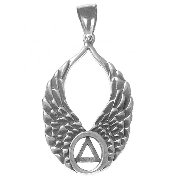 Sterling Silver Pendant, Alcoholics Anonymous AA Symbol on Beautiful Angel Wings
