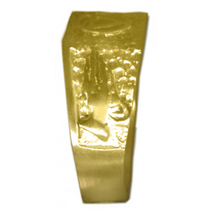 14k Gold, Mens Square Style Ring with Alcoholics Anonymous AA Symbol in the Center and Praying Hands on each side of  the Band