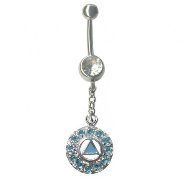 Body Jewelry, Charm is Sterling Silver, Blue ENarcotics Anonymousmel Inlay w/12 Clear Cubic Zirconia's
