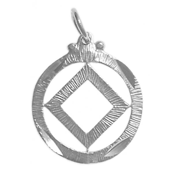 Sterling Silver Pendant, Narcotics Anonymous NA Symbol in a Diamond Cut Circle, Medium Size