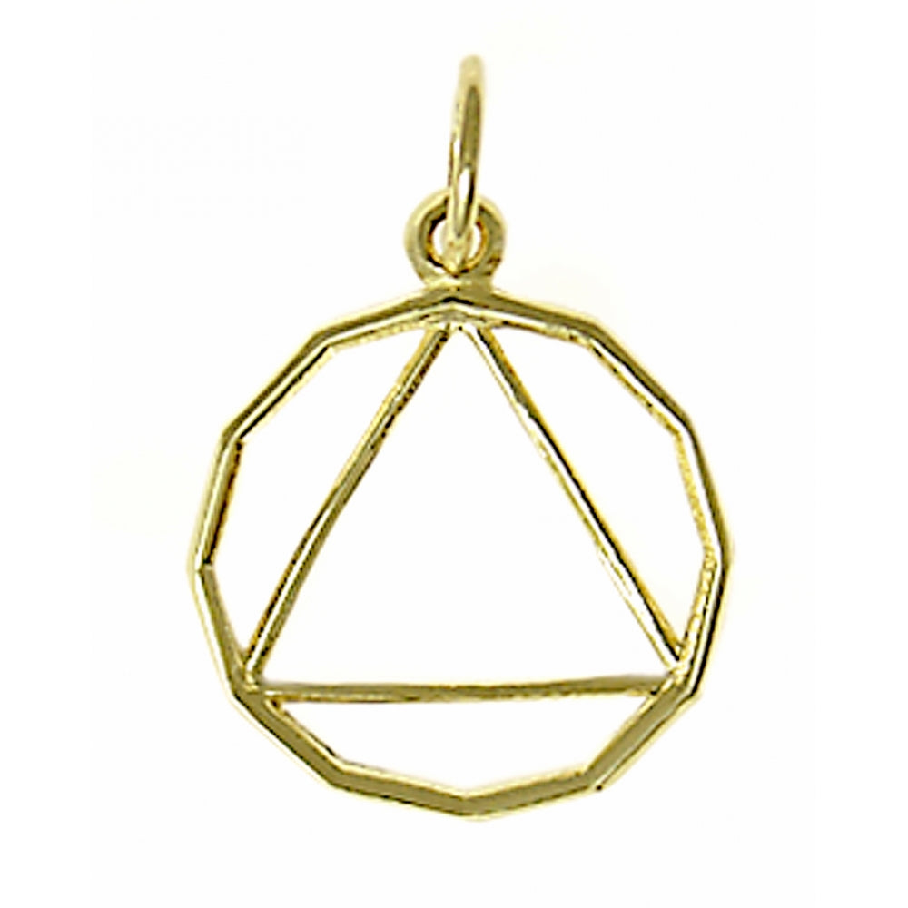14k Gold Pendant, 12 Sided Circle Triangle, Medium Size