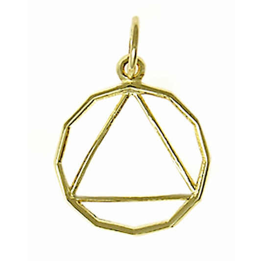 14k Gold Pendant, 12 Sided Circle Triangle, Medium Size