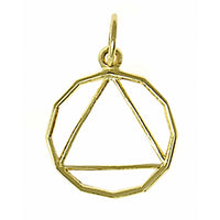 14k Gold Pendant, 12 Sided Circle Triangle, Medium Size