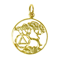 14k Gold Pendant, Alcoholics Anonymous AA Recovery Symbol with a Beautiful Tree of Life