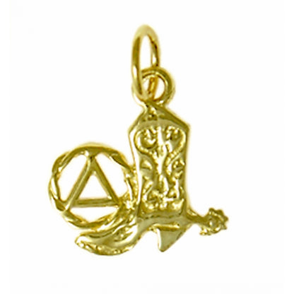 14k Gold AA Pendant – Recovery Symbol with Cowboy Boot, 0.8g, Hand-Finished, Western Style, Pendant Only