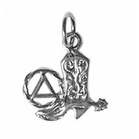 Sterling Silver Pendant, Alcoholics Anonymous AA Recovery Symbol with a Cowboy Boot