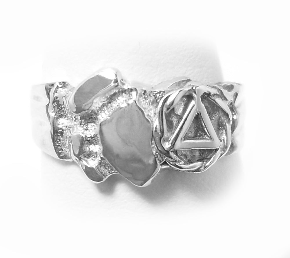 Sterling Silver Ring, Alcoholics Anonymous AA Symbol Small Nugget Style