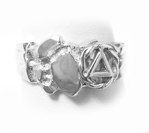 Sterling Silver Ring, Alcoholics Anonymous AA Symbol Small Nugget Style