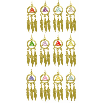 14k Gold Pendant, Alcoholics Anonymous AA Symbol with 3 Feathers, Available in 12 Different Birthstones