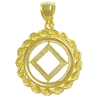 14k Gold Pendant, Narcotics Anonymous NA Symbol, Rope Style Circle, Medium Size