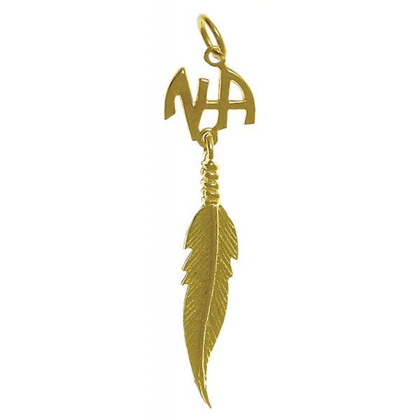 14k Gold Pendant, Narcotics Anonymous NA Initials with a Single Feather