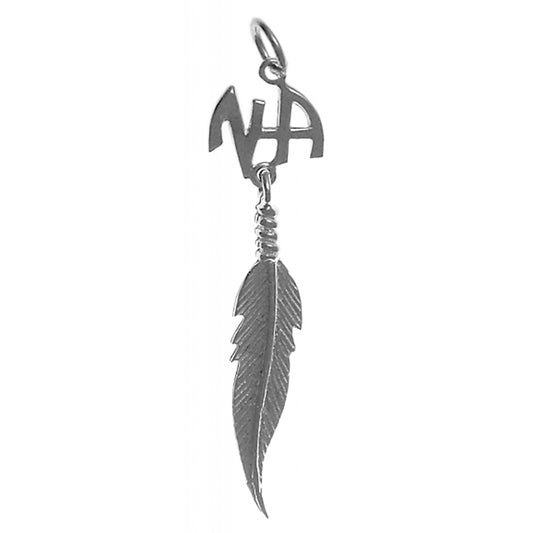 Sterling Silver Pendant, Narcotics Anonymous NA Initials with a Single Feather
