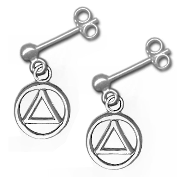 Sterling Silver Stud Dangle Earrings, Small Alcoholics Anonymous AA Symbol