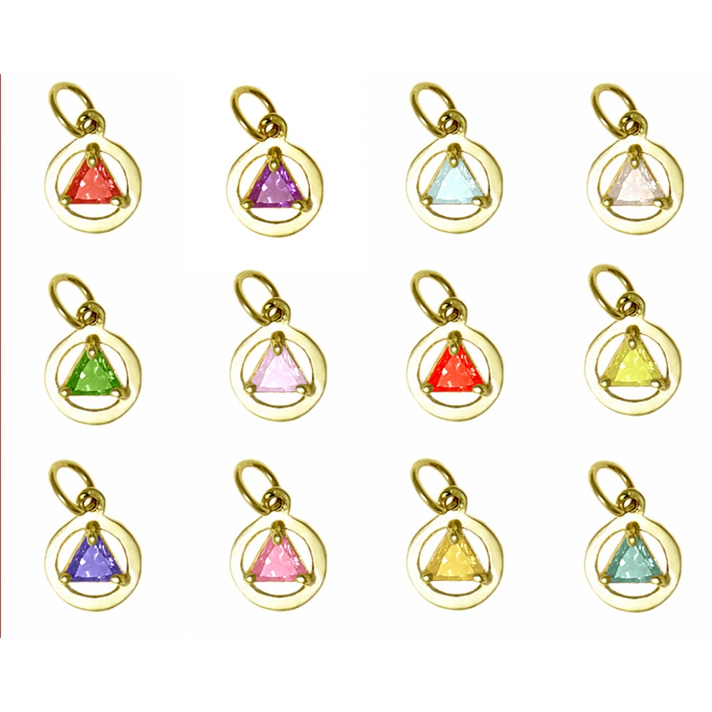 14k Gold AA Pendant – Small Circle with 5mm Triangle CZ Birthstone, 0.8g, 12 Colors Available, Pendant Only