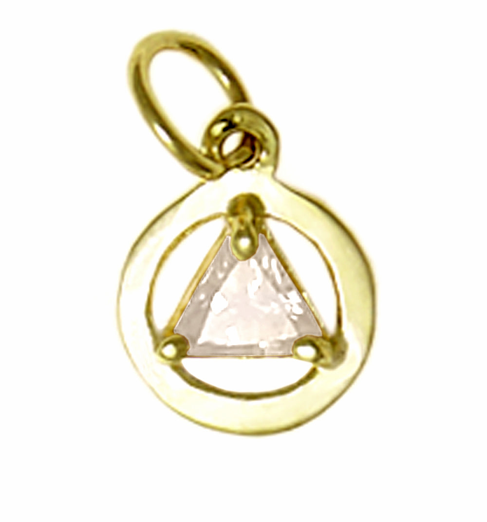 14k Gold AA Pendant – Small Circle with 5mm Triangle CZ Birthstone, 0.8g, 12 Colors Available, Pendant Only