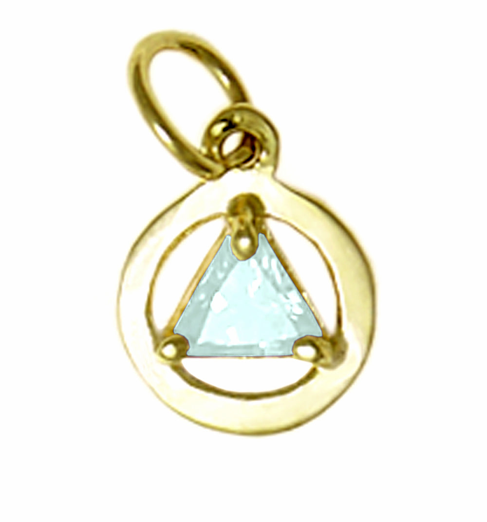 14k Gold AA Pendant – Small Circle with 5mm Triangle CZ Birthstone, 0.8g, 12 Colors Available, Pendant Only