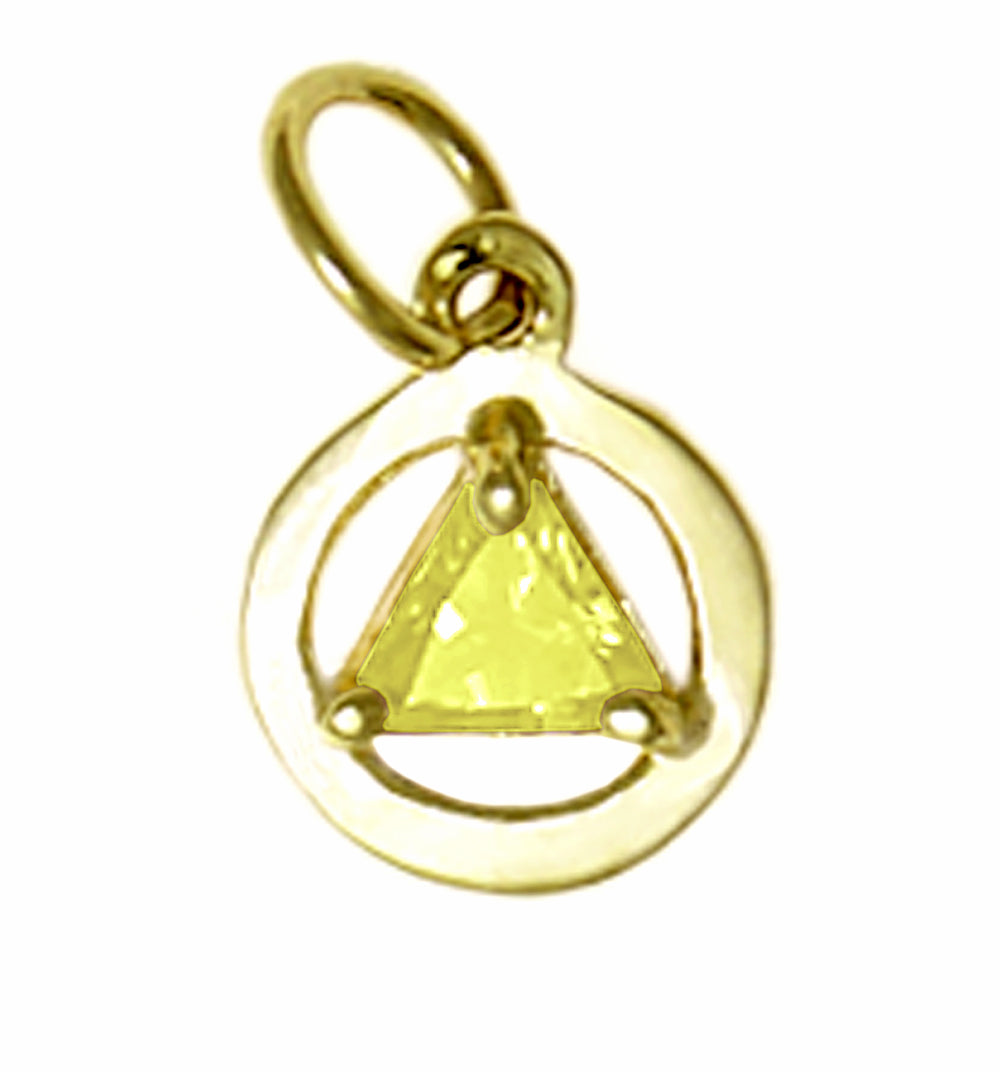14k Gold AA Pendant – Small Circle with 5mm Triangle CZ Birthstone, 0.8g, 12 Colors Available, Pendant Only