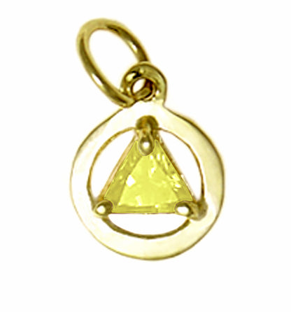 14k Gold AA Pendant – Small Circle with 5mm Triangle CZ Birthstone, 0.8g, 12 Colors Available, Pendant Only