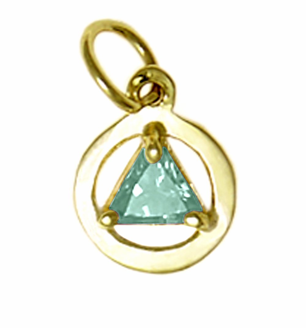 14k Gold AA Pendant – Small Circle with 5mm Triangle CZ Birthstone, 0.8g, 12 Colors Available, Pendant Only