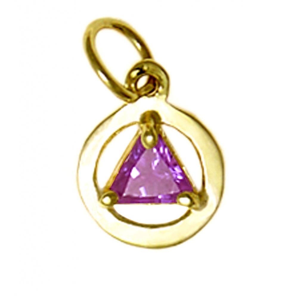 14k Gold AA Pendant – Small Circle with 5mm Triangle CZ Birthstone, 0.8g, 12 Colors Available, Pendant Only