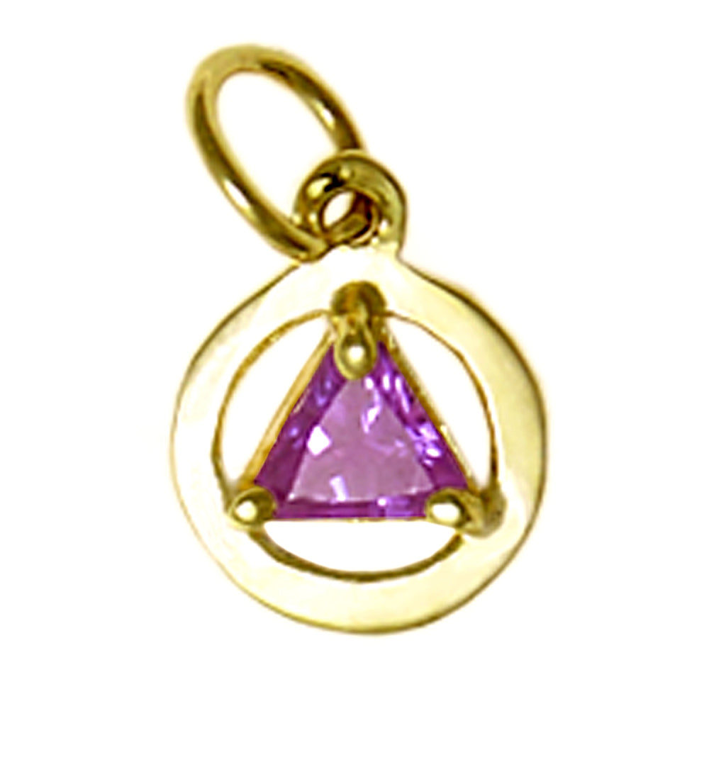 14k Gold AA Pendant – Small Circle with 5mm Triangle CZ Birthstone, 0.8g, 12 Colors Available, Pendant Only