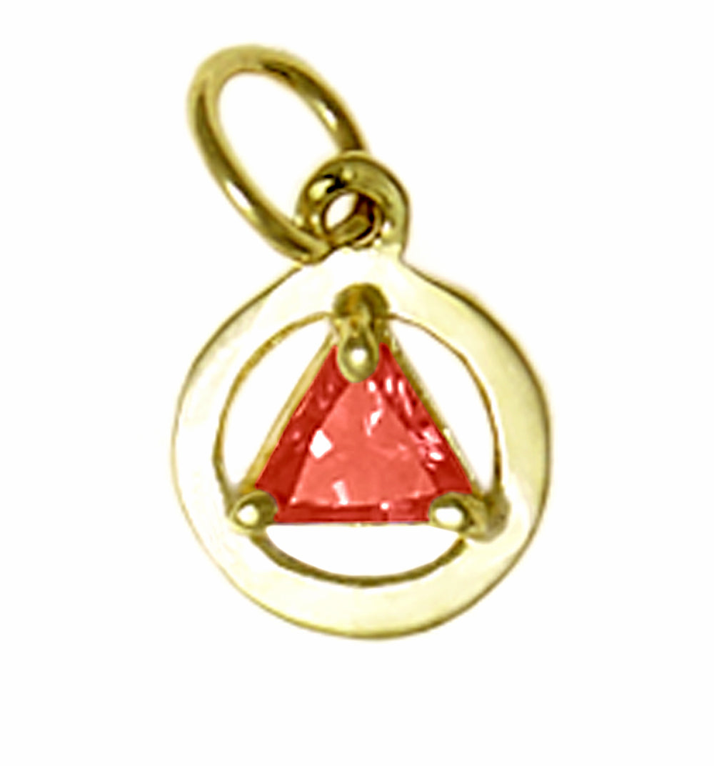14k Gold AA Pendant – Small Circle with 5mm Triangle CZ Birthstone, 0.8g, 12 Colors Available, Pendant Only