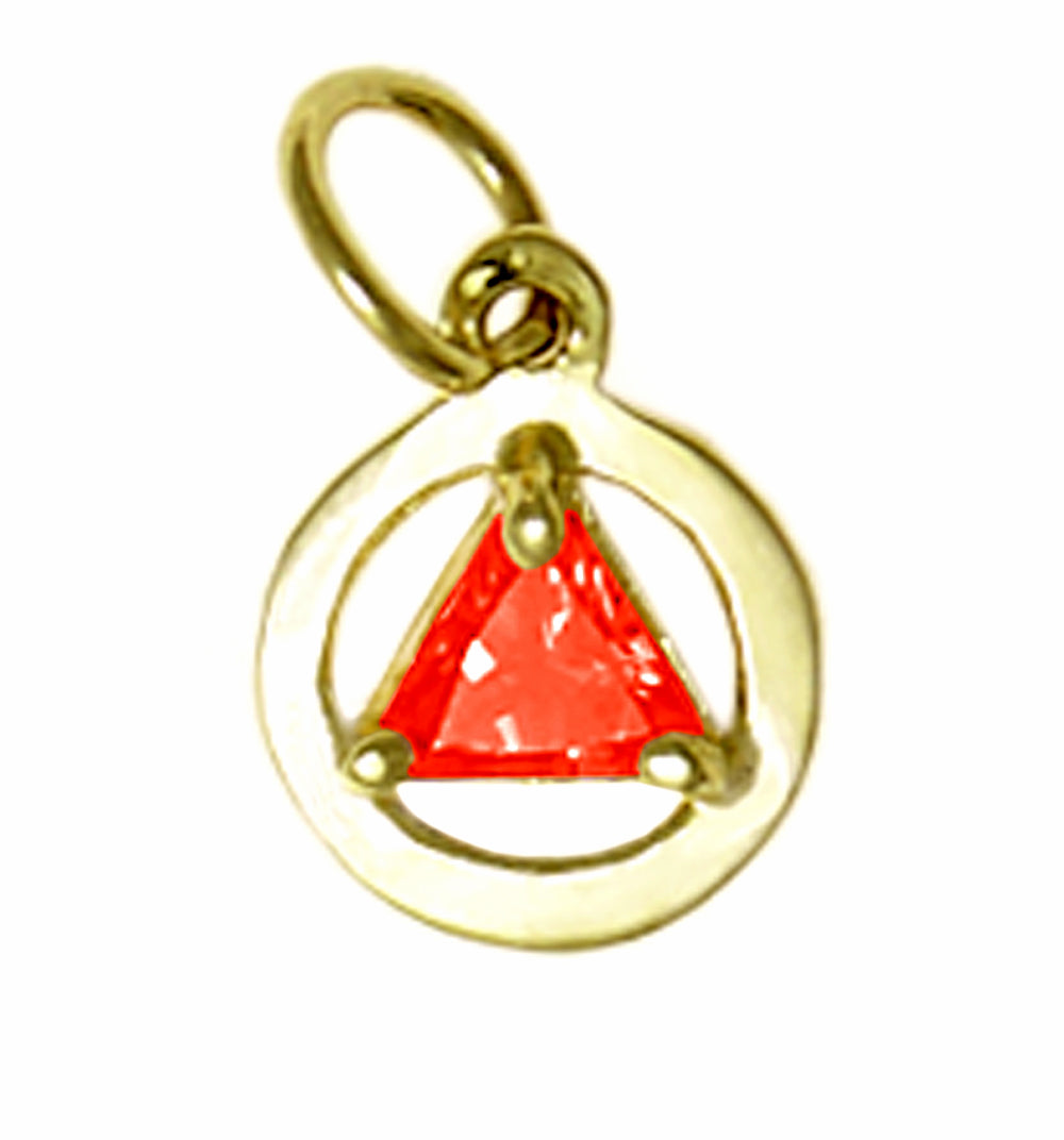 14k Gold AA Pendant – Small Circle with 5mm Triangle CZ Birthstone, 0.8g, 12 Colors Available, Pendant Only