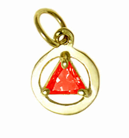 14k Gold AA Pendant – Small Circle with 5mm Triangle CZ Birthstone, 0.8g, 12 Colors Available, Pendant Only