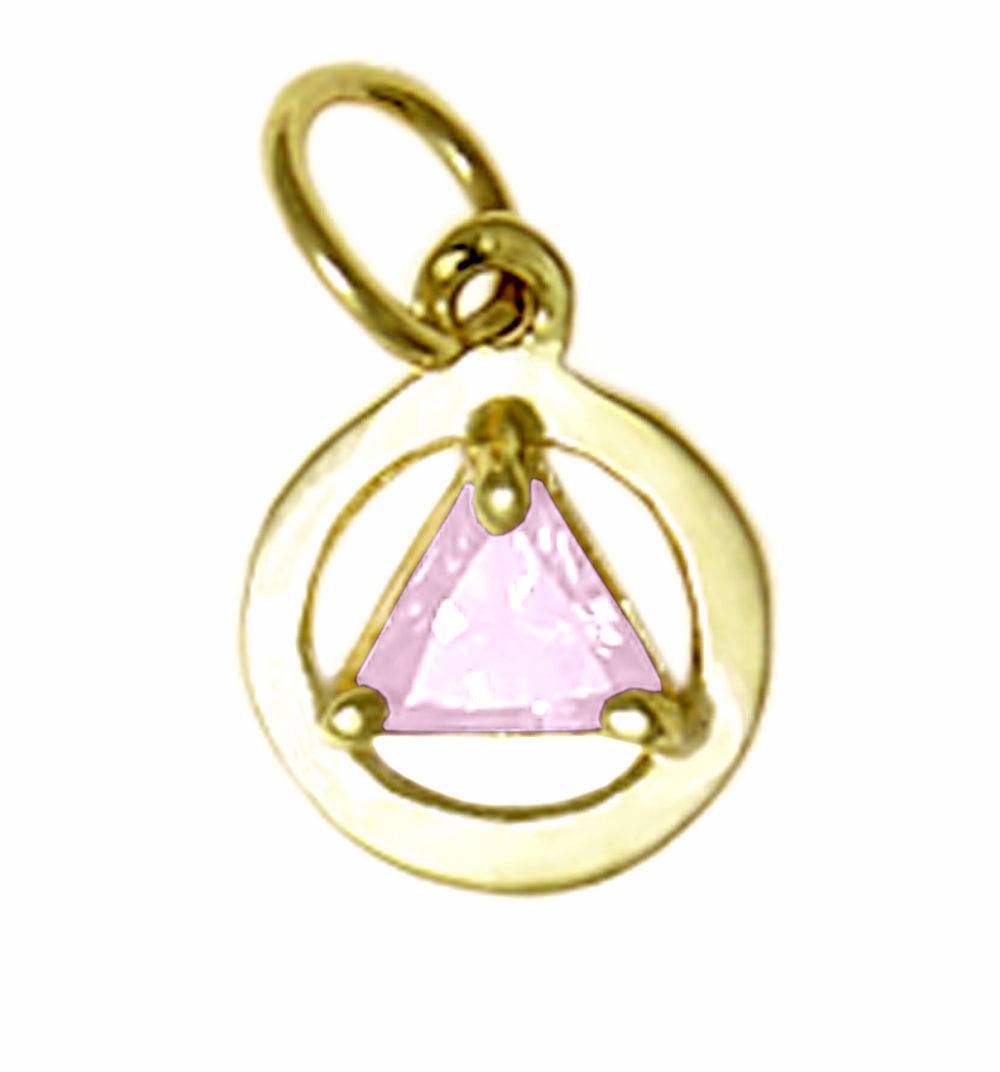 14k Gold AA Pendant – Small Circle with 5mm Triangle CZ Birthstone, 0.8g, 12 Colors Available, Pendant Only